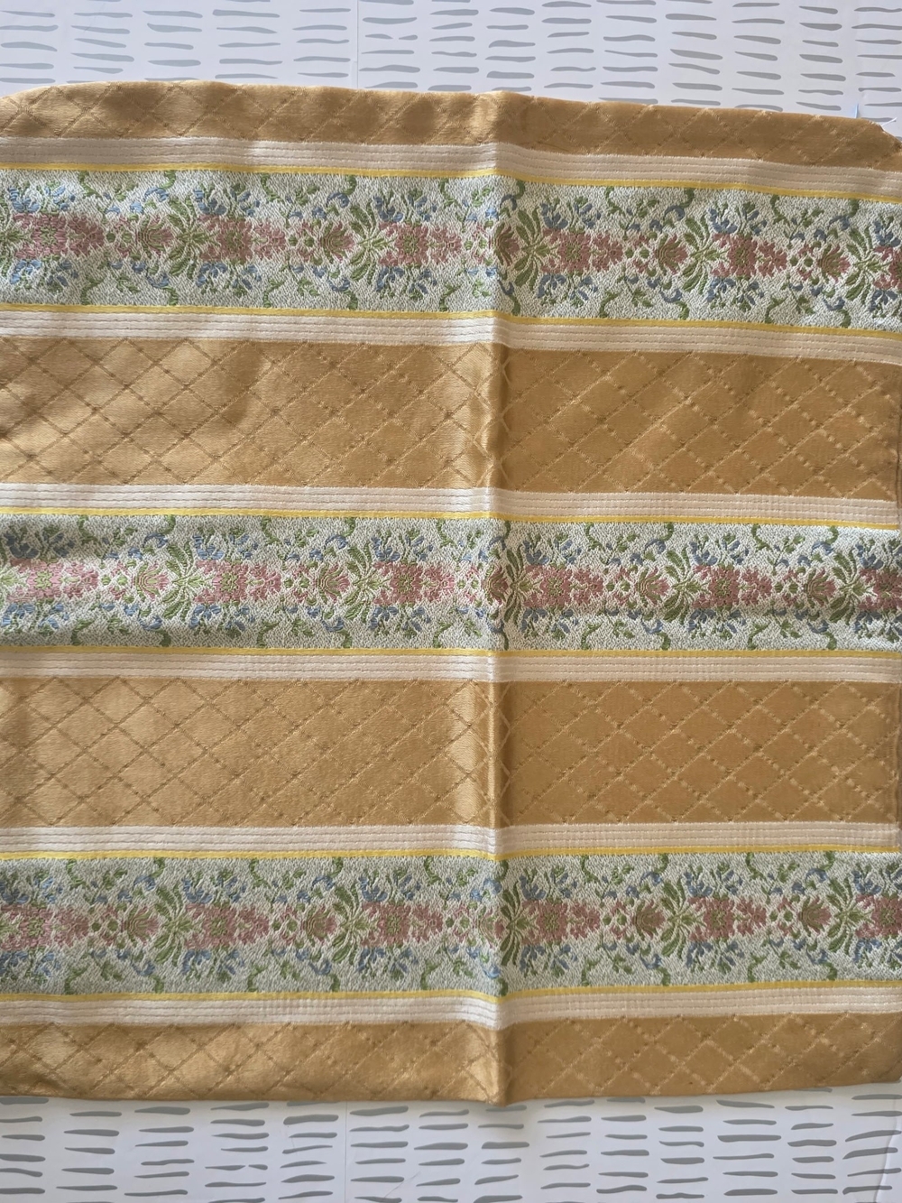 Unbranded Gold Quilted Floral Stripe Pillow Sham